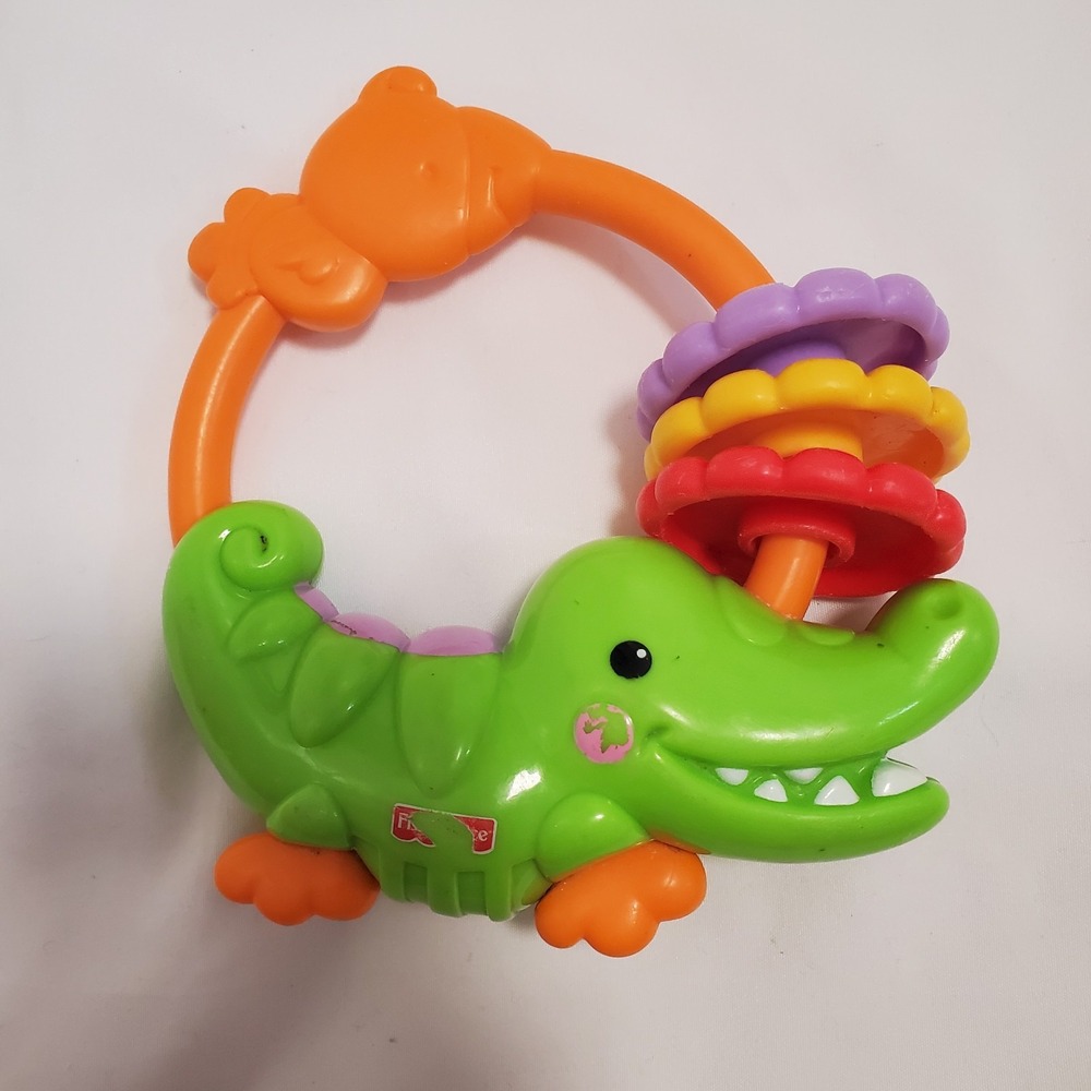 Fisher Price Baby Alligator Crocodile Orange Green Red Purple Ring Toy Teether